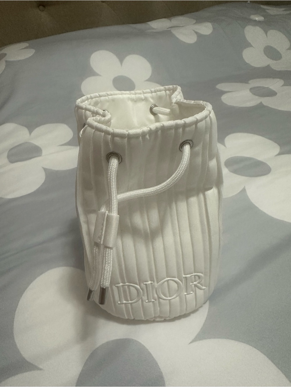 Dior White Quilted Drawstring Mini Bucket Bag